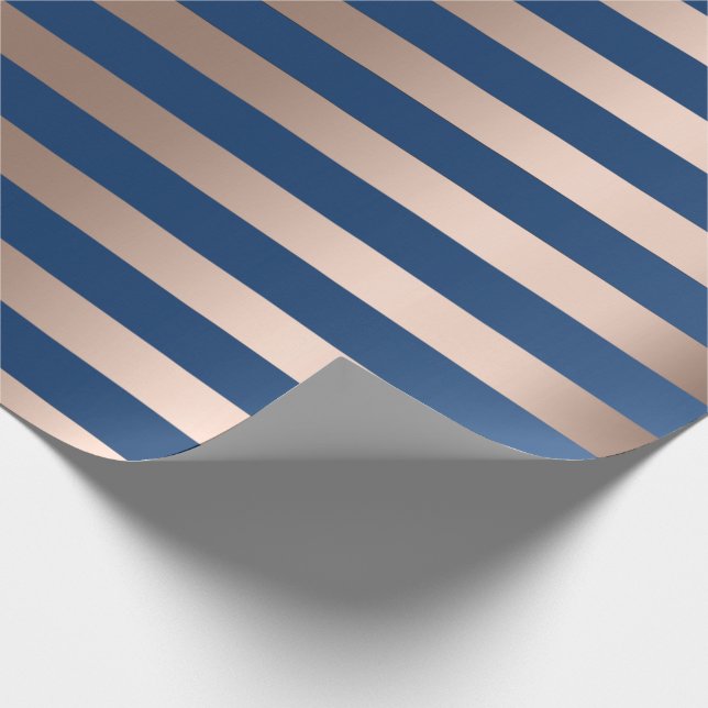 Big Stripes Lines Blue Navy Beige Bronze Wrapping Paper (Corner)