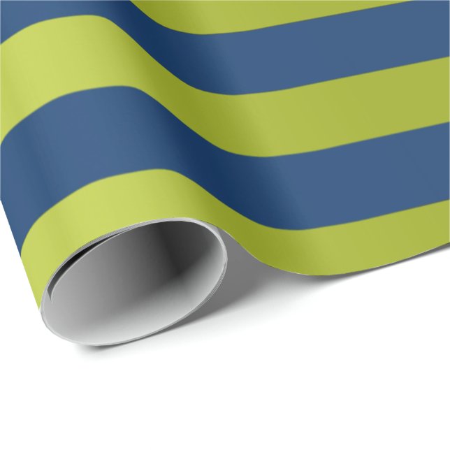 Big Stripes Lines Blue Navy Lime Green Wrapping Paper (Roll Corner)