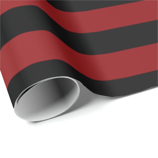 Big Stripes Lines Burgundy Red Black Wrapping Paper (Roll Corner)