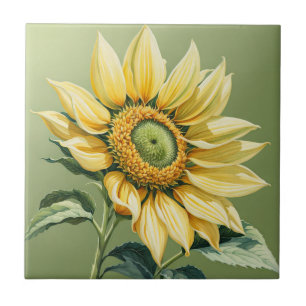 Big Sunflower on Green Tile