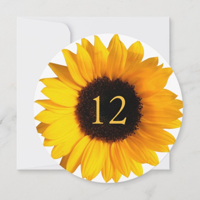 Big Sunflower Round Wedding Table Number Card (Front)