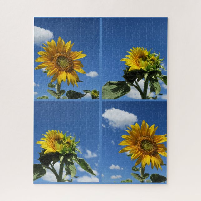 big sunflower shines yellow blue sky white little  jigsaw puzzle (Vertical)