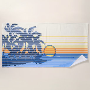 Big Sunset Stripe Hawaiian Surfers - Blue Beach Towel