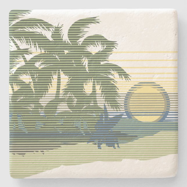 Big Sunset Stripe Hawaiian Tiki Bar Coasters (Front)