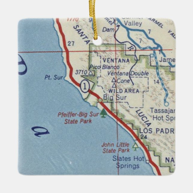 Big Sur CA Vintage Map Ceramic Ornament (Front)