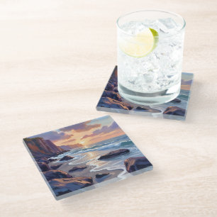 Big Sur, California Coast Painting Glass Coaster