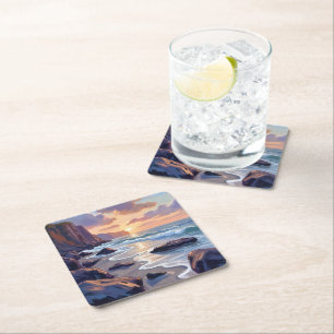 Big Sur, California Coast Painting Square Paper Coaster