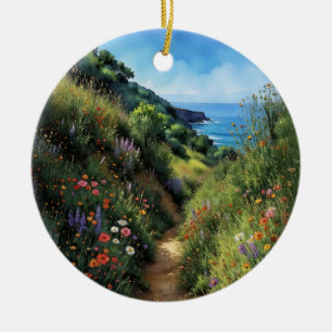 Big Sur California Watercolor Ceramic Tree Decoration