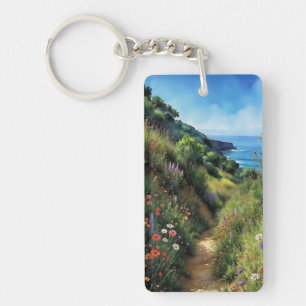 Big Sur California Watercolor Key Ring