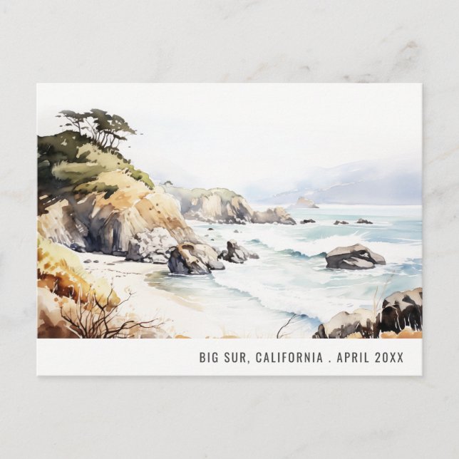 Big Sur, California Watercolor Landscape Travel Holiday Postcard (Front)
