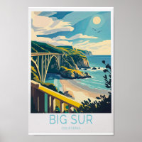 Big Sur Carmel Beach California Travel Poster, Big