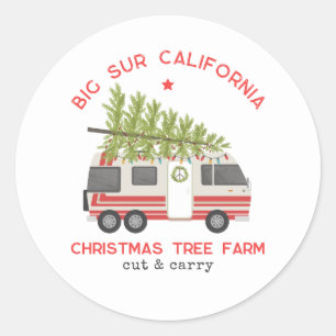 Big Sur Christmas Tree Farm Vintage RV Camper Classic Round Sticker