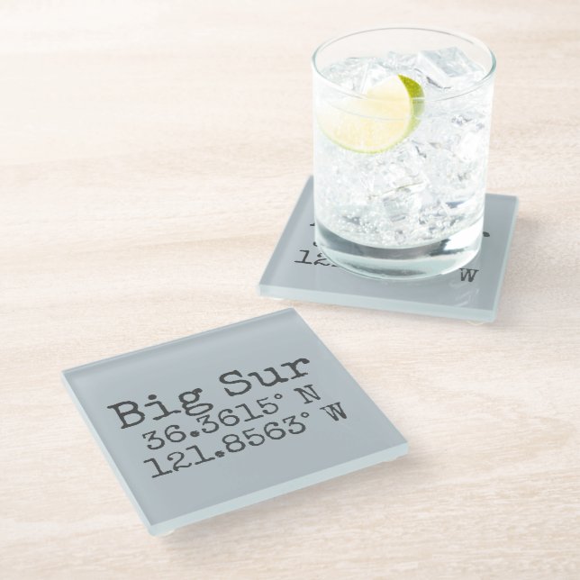 Big Sur Latitude Longitude Glass Coaster (Angled)