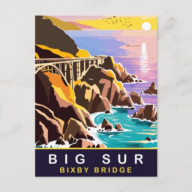 Big Sur, Sunset on the Bixby Bridge, Travel Postcard (Front)