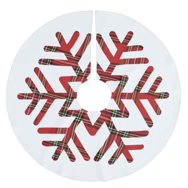 Big Tartan Snowflake Red nd White Brushed Polyester Tree Skirt (Front)