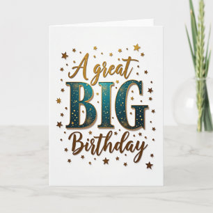 Big Teal Gold Birthday Card