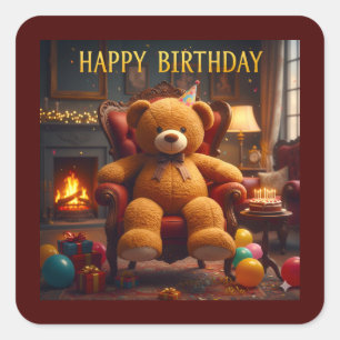 BIG TEDDYBEAR HAPPY BIRTHDAY SQUARE STICKER