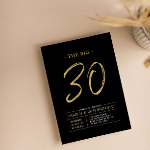 Big Thirty   Gold & Black 30th Birthday Party Invitation