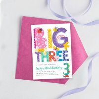 Big Three Birthday Party Invite, Third Birthday