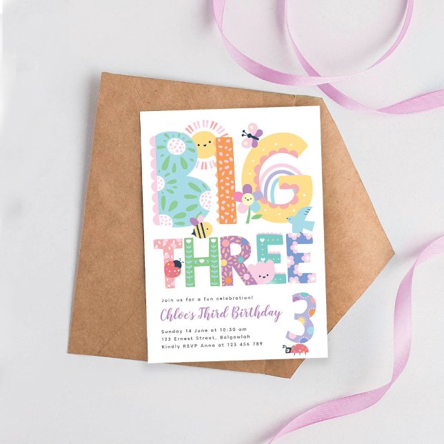 Big Three Girls Birthday, Third Birthday  Invitation (Creator Uploaded)