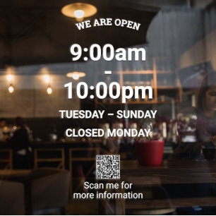 Big Time Modern White Store Hours with QR Code