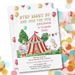 Big Top and Circus Animals 1st Birthday Invitation<br><div class="desc">Circus themed 1st birthday invitation - or customise for kids of any age. The invite is titled "Step Right Up and Join the Fun .. [name] is turning one!" - perfect for inviting your guests to Come One, Come All for the Greatest Party on Earth! The design features a big...</div>
