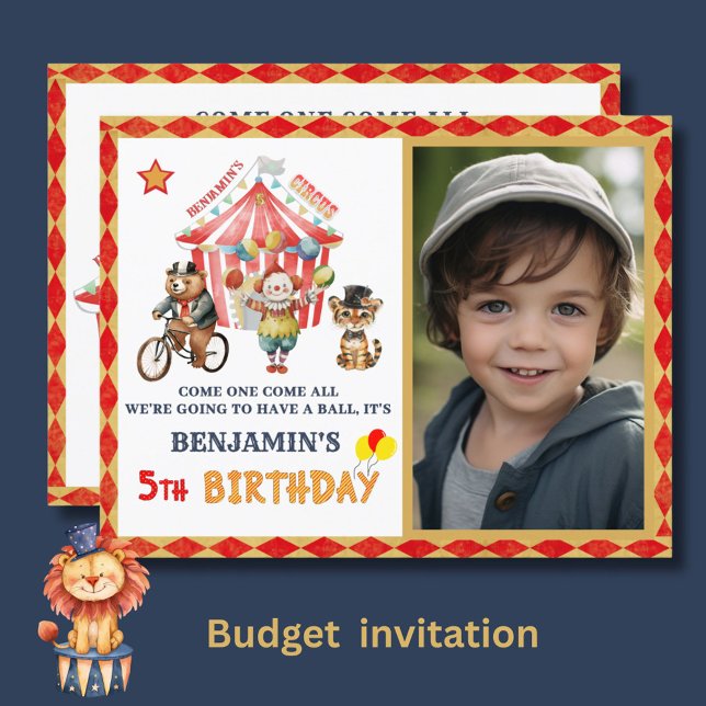 Big Top Budget Circus Photo Fifth Birthday   Invitation (Creator Uploaded)
