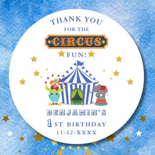 Big Top Circus 1st Birthday Thank You Classic Round Sticker