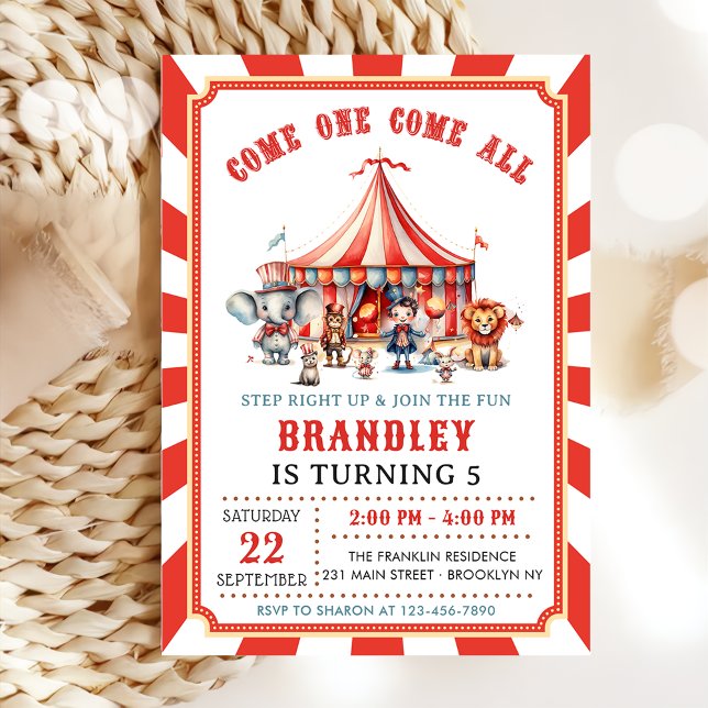 Big Top Circus Animals Carnival Birthday Invitation (Creator Uploaded)