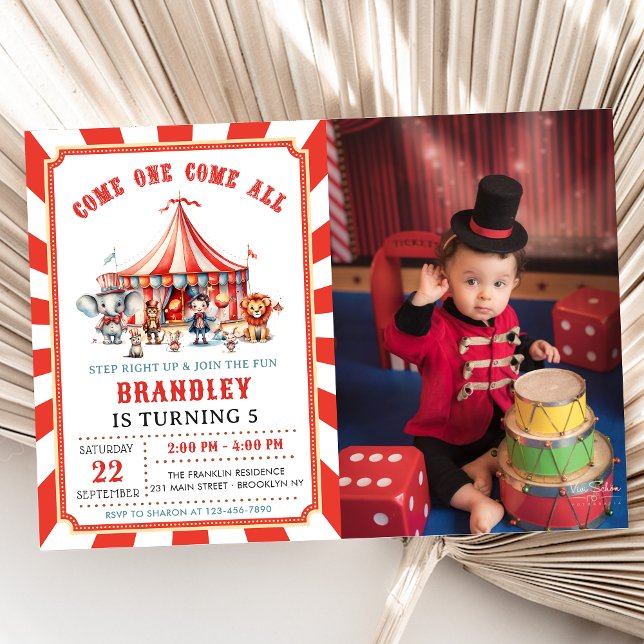 Big Top Circus Animals Carnival Birthday Photo Invitation (Creator Uploaded)