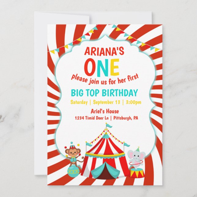 Big Top Circus Birthday  Invitation (Front)