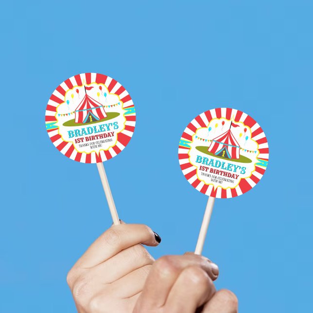 Big Top Circus Carnival 1st Birthday Classic Round Sticker (Creator Uploaded)