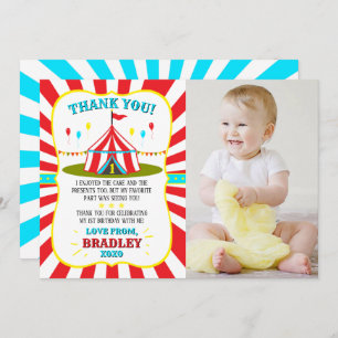 Big Top Circus Carnival 1st Birthday Photo Thank You Card