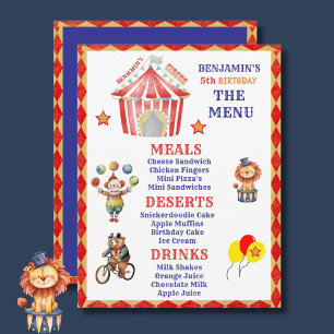 Big Top Circus Carnival 5th Birthday Budget Menu 