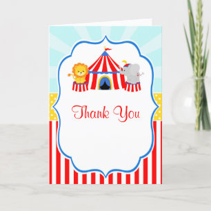 Big Top Circus Carnival Birthday in Red Thank You Card