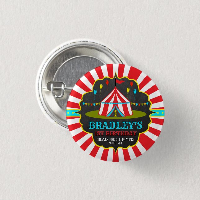 Big Top Circus Carnival Chalkboard 1st Birthday 3 Cm Round Badge (Front & Back)