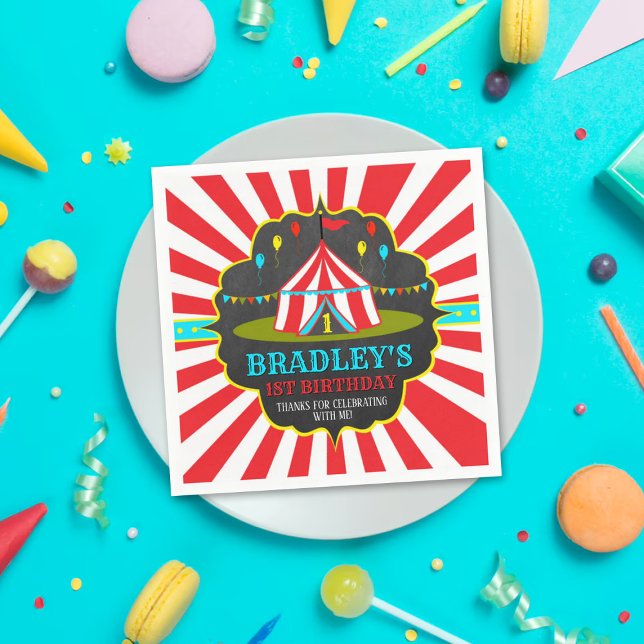 Big Top Circus Carnival Chalkboard 1st Birthday Napkin (Creator Uploaded)