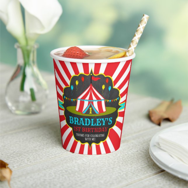 Big Top Circus Carnival Chalkboard 1st Birthday Paper Cups (Insitu)