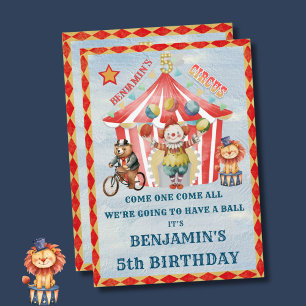 Big Top Circus Carnival Fifth Birthday Invitation