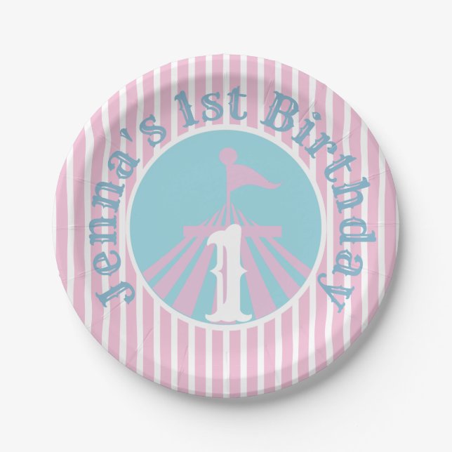 Big Top Circus Carnival Party Girl Birthday Plates (Front)