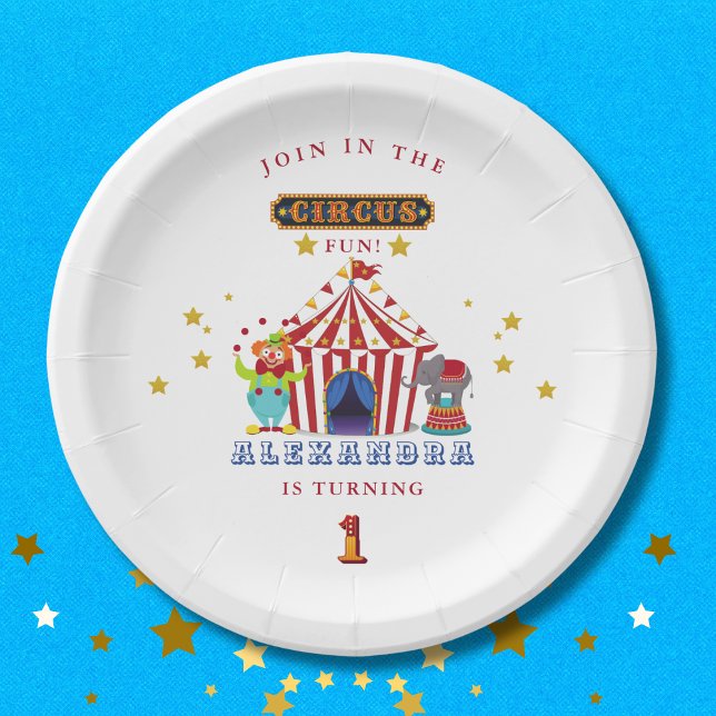 Big Top Red Stripes Circus 1st Birthday  Paper Plate (Creator Uploaded)