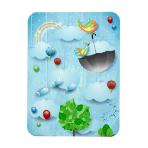 Big tree and flying birds magnet