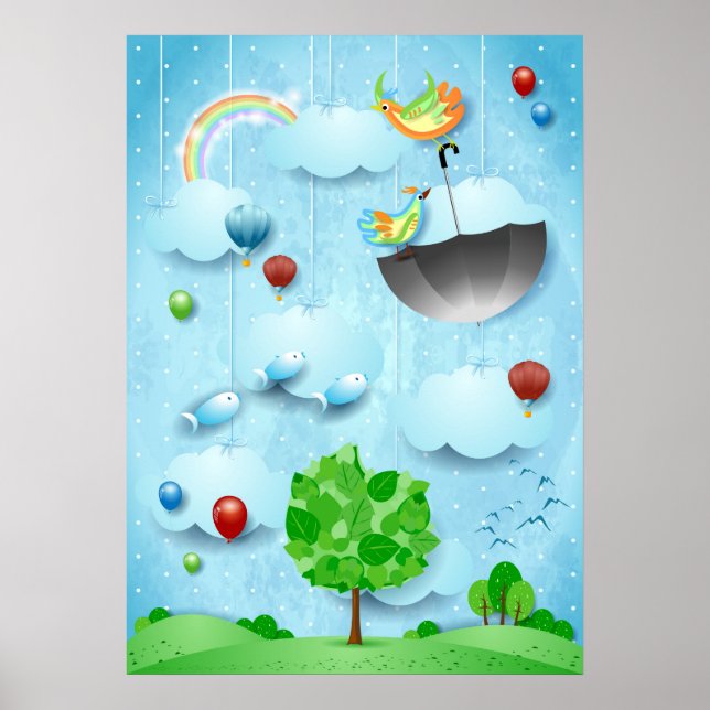 Big tree and flying birds poster (Front)