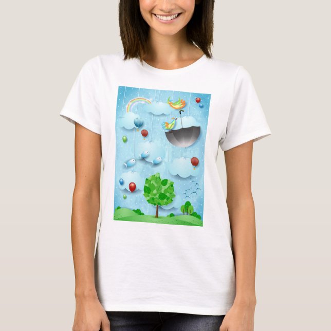 Big tree and flying birds T-Shirt (Front)