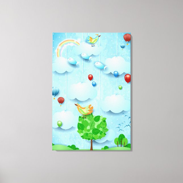 Big tree and flying fishes canvas print (Front)