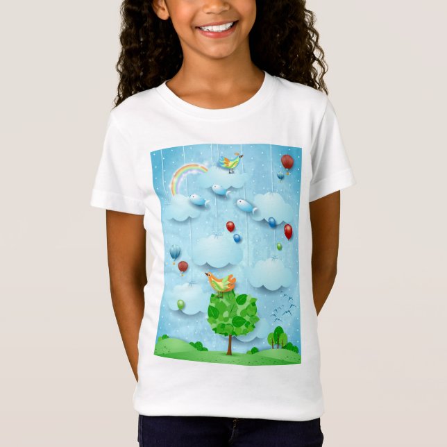 Big tree and flying fishes T-Shirt (Front)