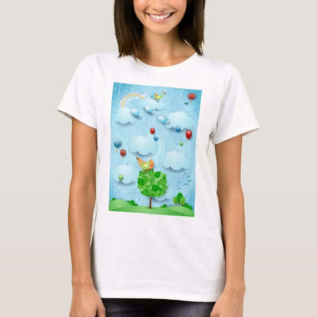 Big tree and flying fishes T-Shirt (Front)