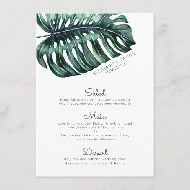 Big Tropical Monstera Leaf Minimalist Menu (Front)