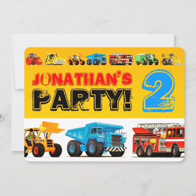 Big Trucks 2nd Birthday Party Invitation (Front)