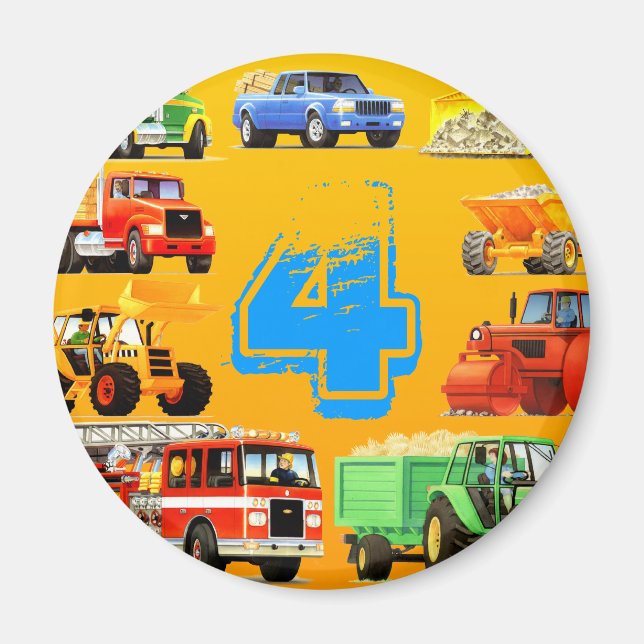 Big Trucks 4th Birthday Magnet (Front)